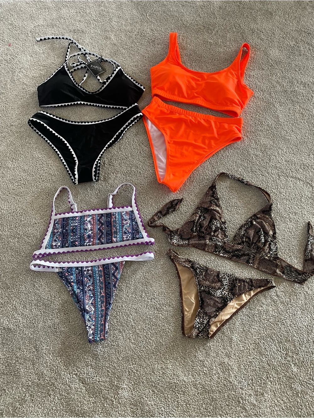 Zaful Neon Orange Cutout One-Piece & Black Trim Bikini Set